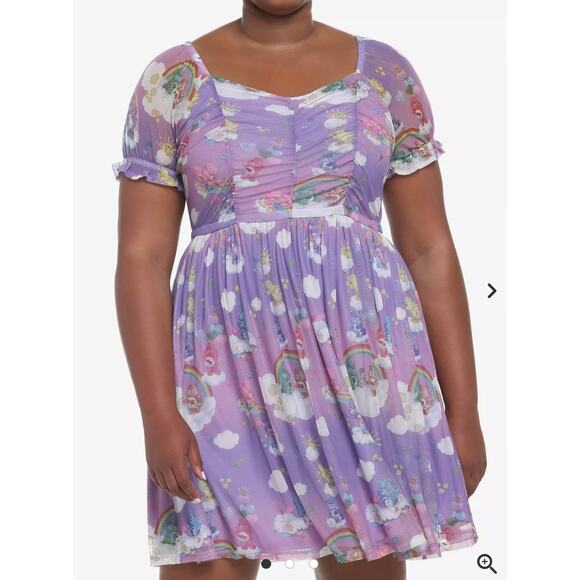 Hot Topic Plus Size 1 Care Bears Rainbow Purple Mesh In Clouds Skater Dress Punk - Picture 2 of 4